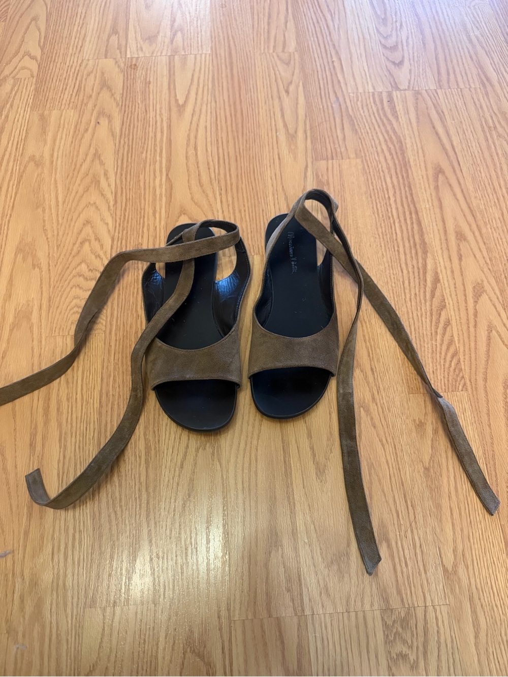 Massimo Dutti Brown Suede Tie-Ankle Sandals